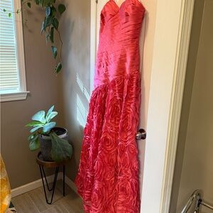 NWT Adrianna Papell Vibrant Strapless Coral Gown